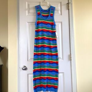 MOTHER The Like A Glove Column Maxi Dress Blue Multi Strip SZ XL